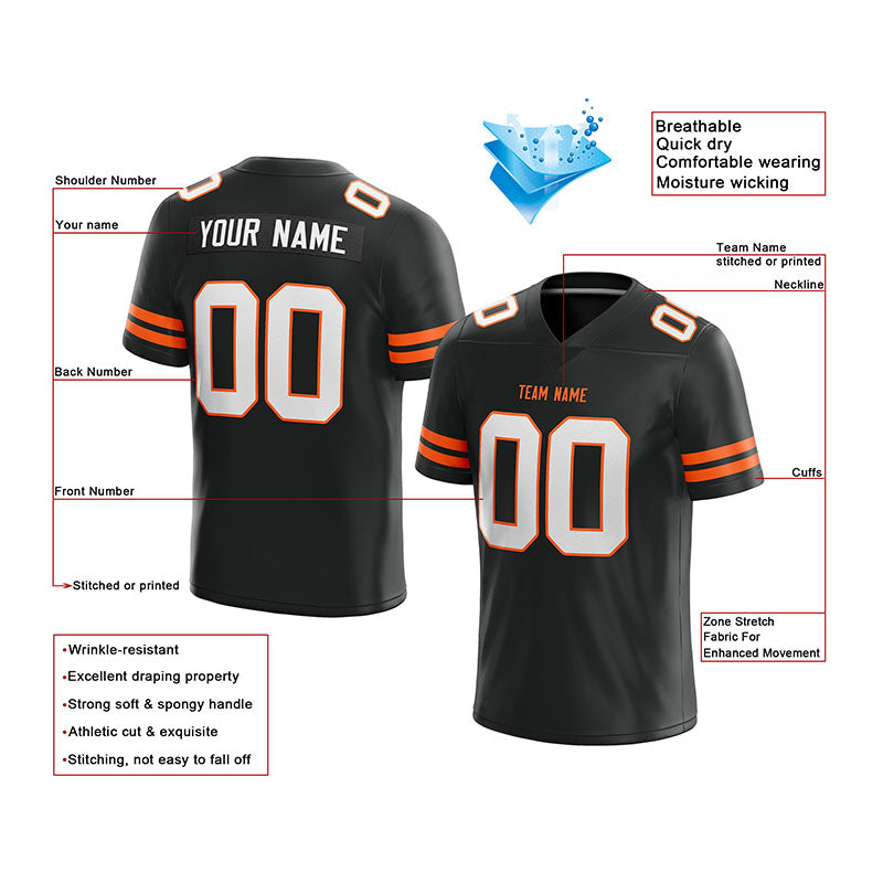 custom authentic football jersey orange-white-black mesh
