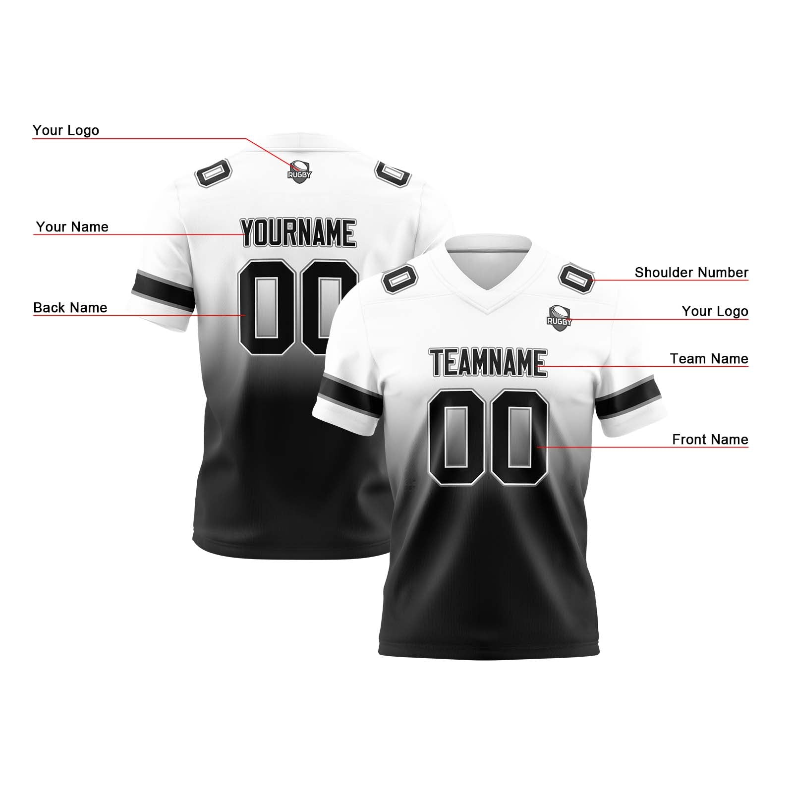 Camisetas de fútbol personalizadas con degradado-nombre-número y logotipo para adultos-niños y equipos