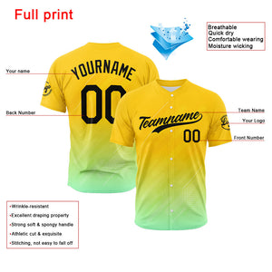 Camiseta de béisbol con dise?o personalizado estampado a todo color amarillo verdoso