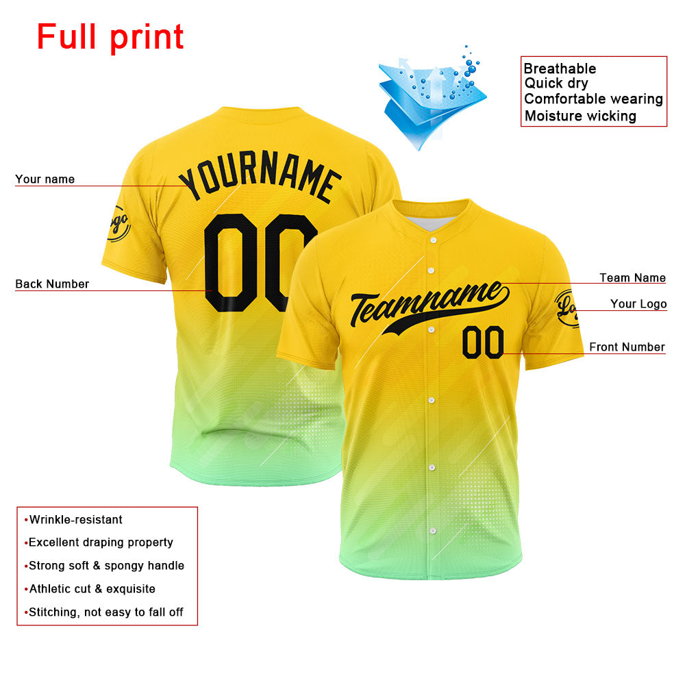 Camiseta de béisbol con dise?o personalizado estampado a todo color amarillo verdoso