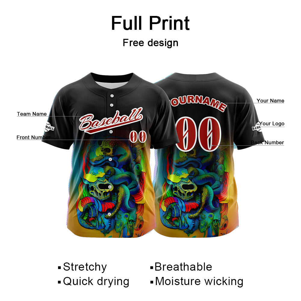 Camiseta de béisbol negra personalizada con botones para hombre mujer adulto y joven Nombre número y logotipo impresos