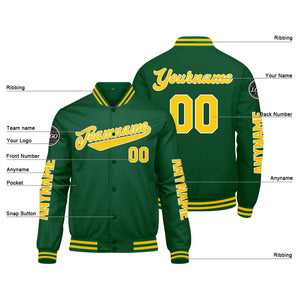 Chaquetas universitarias personalizadas verdes y amarillas para hombres & mujeres y jóvenes & Chaquetas tipo Letterman personalizadas