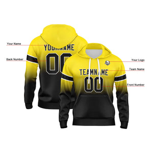 Sudadera con capucha personalizada con degradado para hombre-mujer-niña o niño Estampa tu logotipo-nombre y número en amarillo y negro