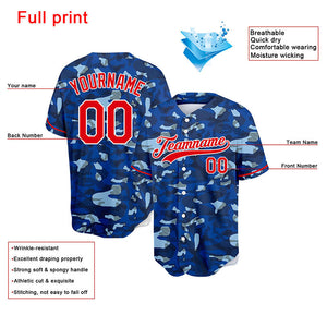 custom full print design authentic royal camouflage baseball jersey