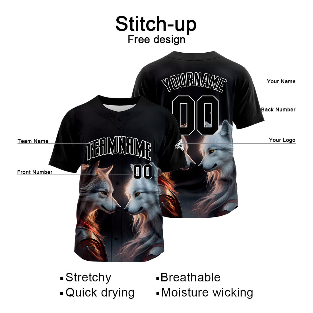 Uniformes de béisbol personalizados Samurai Wolf de alta calidad para adultos y niños & optimizados para el rendimiento