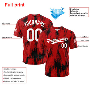 Camiseta de béisbol con dise?o personalizado estampado a todo color rojo y negro