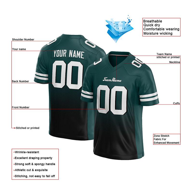 custom authentic gradient fashion football jersey green-black-white mesh