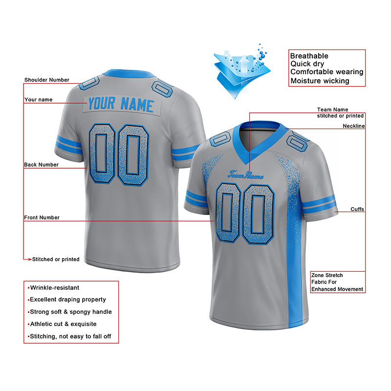 team custom authentic drift fashion football jersey gray-blue mesh