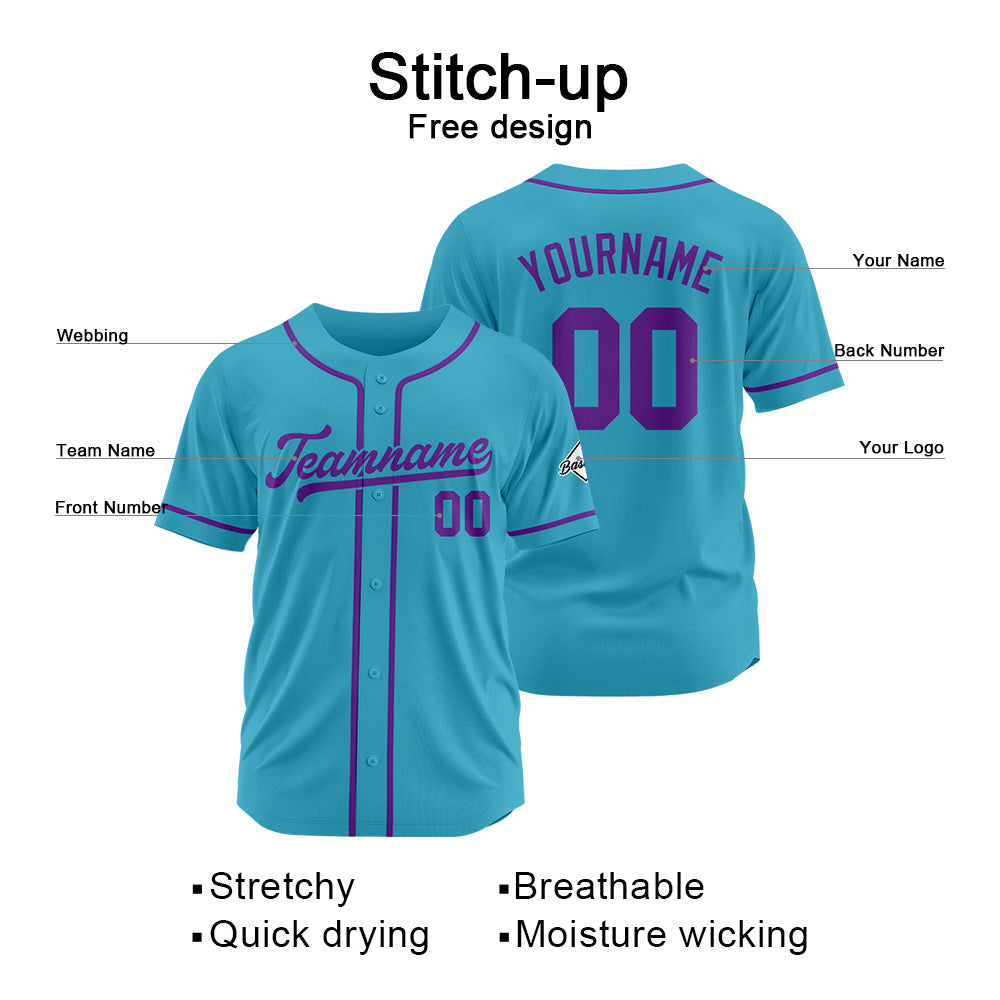 Camiseta de béisbol personalizada con diseño bordado & estilo hip hop & color azul claro-morado
