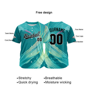 Dise?o personalizado de camiseta de béisbol con estampado completo en color aguamarina