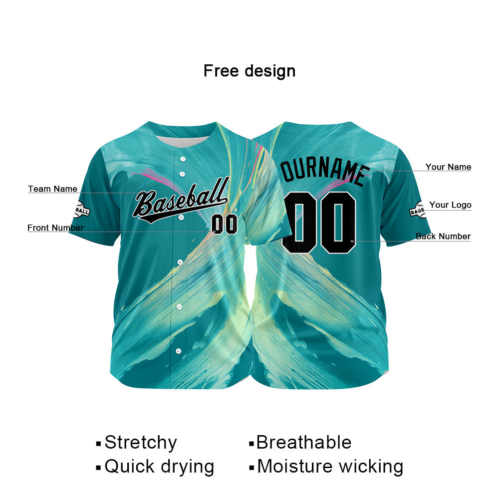Dise?o personalizado de camiseta de béisbol con estampado completo en color aguamarina