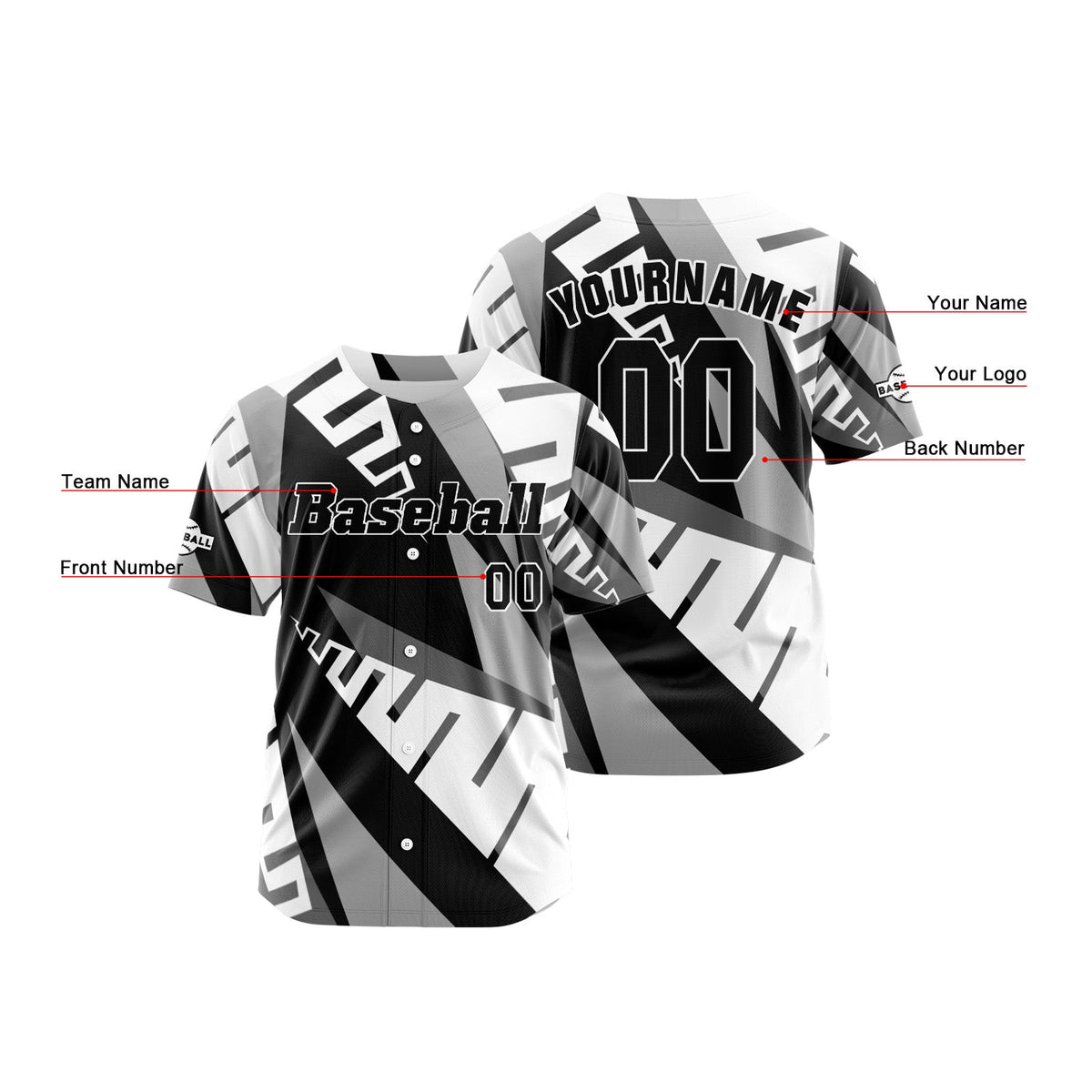 Camiseta de béisbol gris personalizada con botones para hombre mujer adulto y joven Estampado de nombre número y logotipo