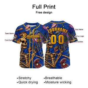 Camiseta de béisbol azul y naranja personalizada con nombre número y logotipo personalizados