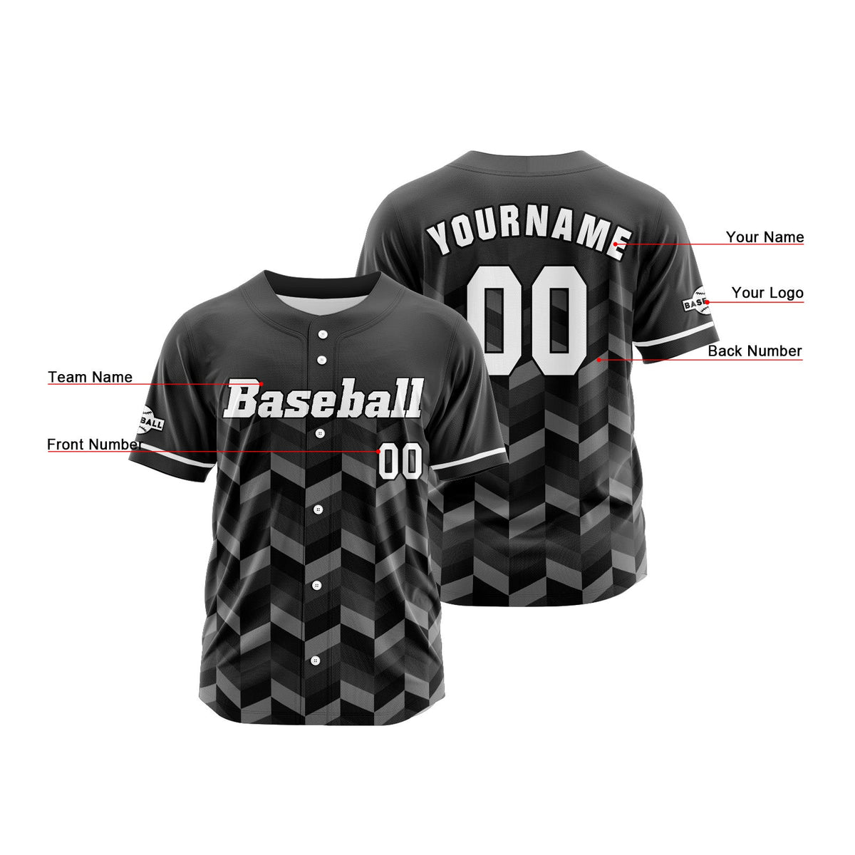 Camiseta de béisbol gris personalizada con botones para hombre mujer adulto y joven Estampado de nombre número y logotipo