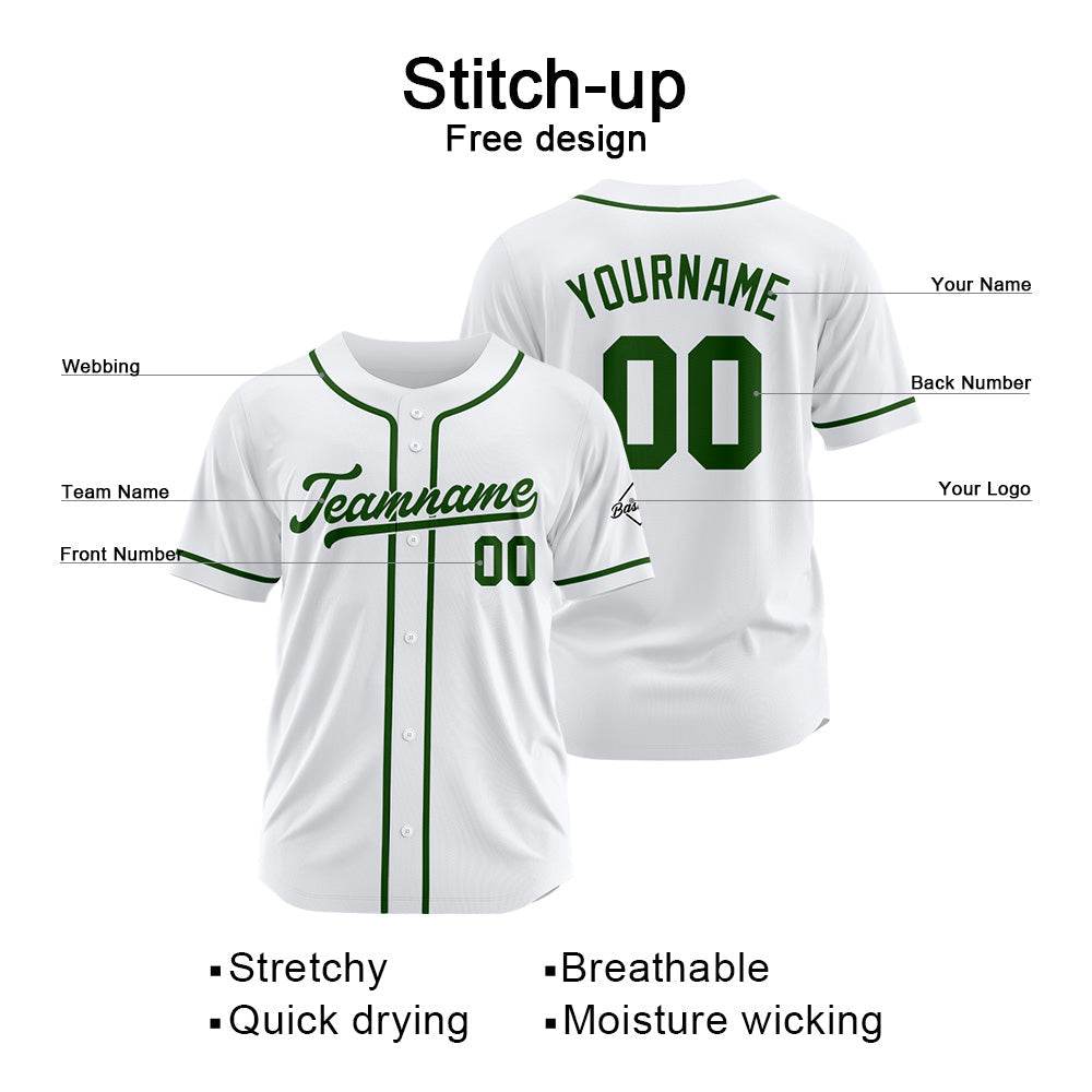Camiseta de béisbol personalizada con diseño bordado & estilo hip hop & color blanco y verde oscuro