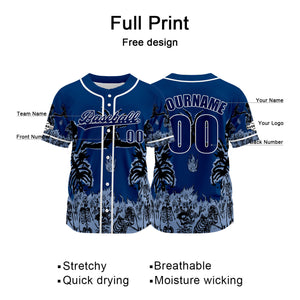 Camiseta de béisbol azul personalizada con nombre número y logotipo personalizados