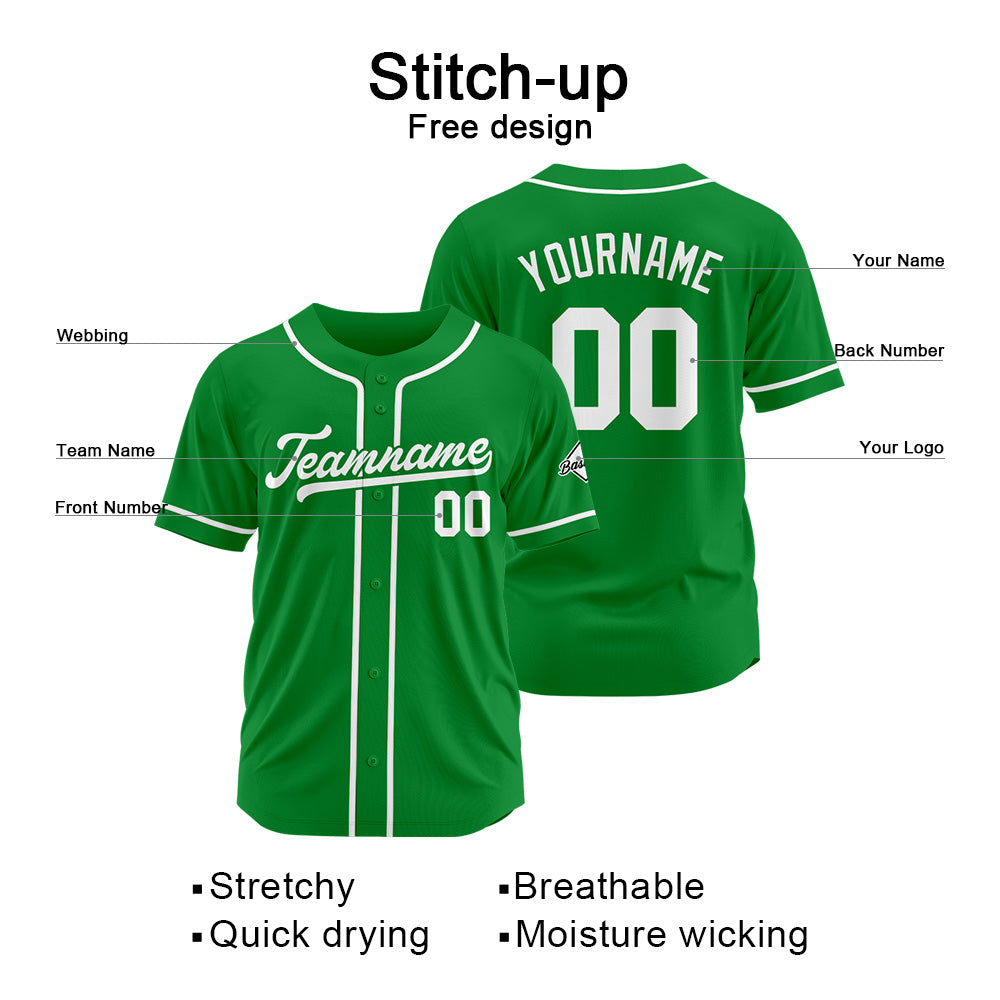 Camiseta de béisbol personalizada con diseño bordado & estilo hip hop & color verde Kelly y blanco