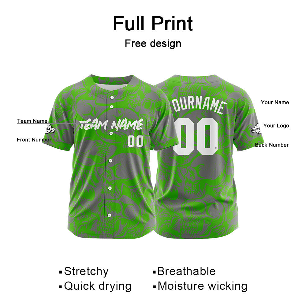 Camiseta de béisbol personalizada para hombres mujeres ni?os y jóvenes con bordados e impresión en verde y gris
