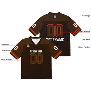 Camiseta de fútbol personalizada con nombre y número del equipo impresos y bordados-color marrón y naranja