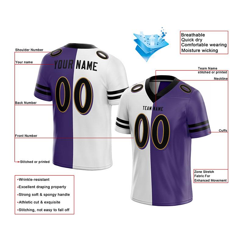 custom authentic split fashion football jersey purple-white-black mesh