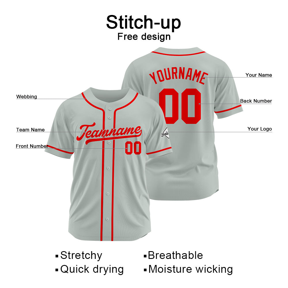 Camiseta de béisbol personalizada con diseño bordado & estilo hip hop & color gris y rojo