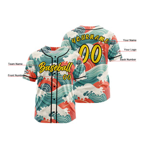 Camiseta de béisbol amarilla personalizada con botones para hombre mujer adulto y joven Estampado de nombre número y logotipo