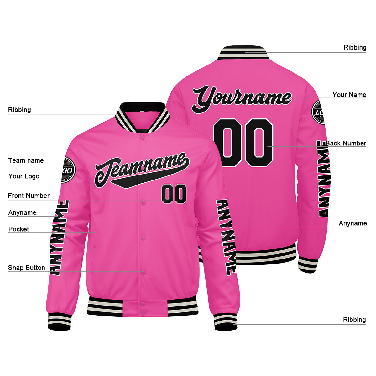 Chaquetas universitarias rosas personalizadas para hombres & mujeres y jóvenes & Chaquetas Letterman personalizadas