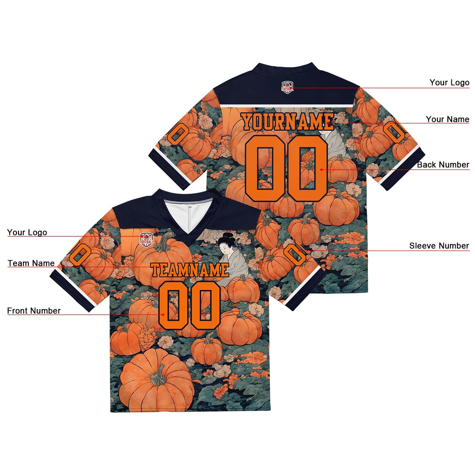 Camiseta de fútbol personalizada con nombre y número del equipo impresos y bordados-color negro