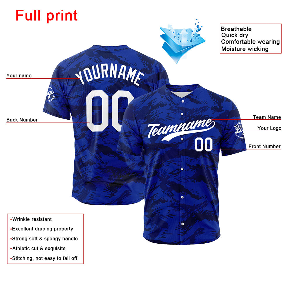 Camiseta de béisbol azul marino con dise?o personalizado de estampado completo