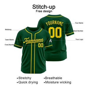 Camiseta de béisbol personalizada con diseño bordado & estilo hip hop & color verde oscuro y amarillo