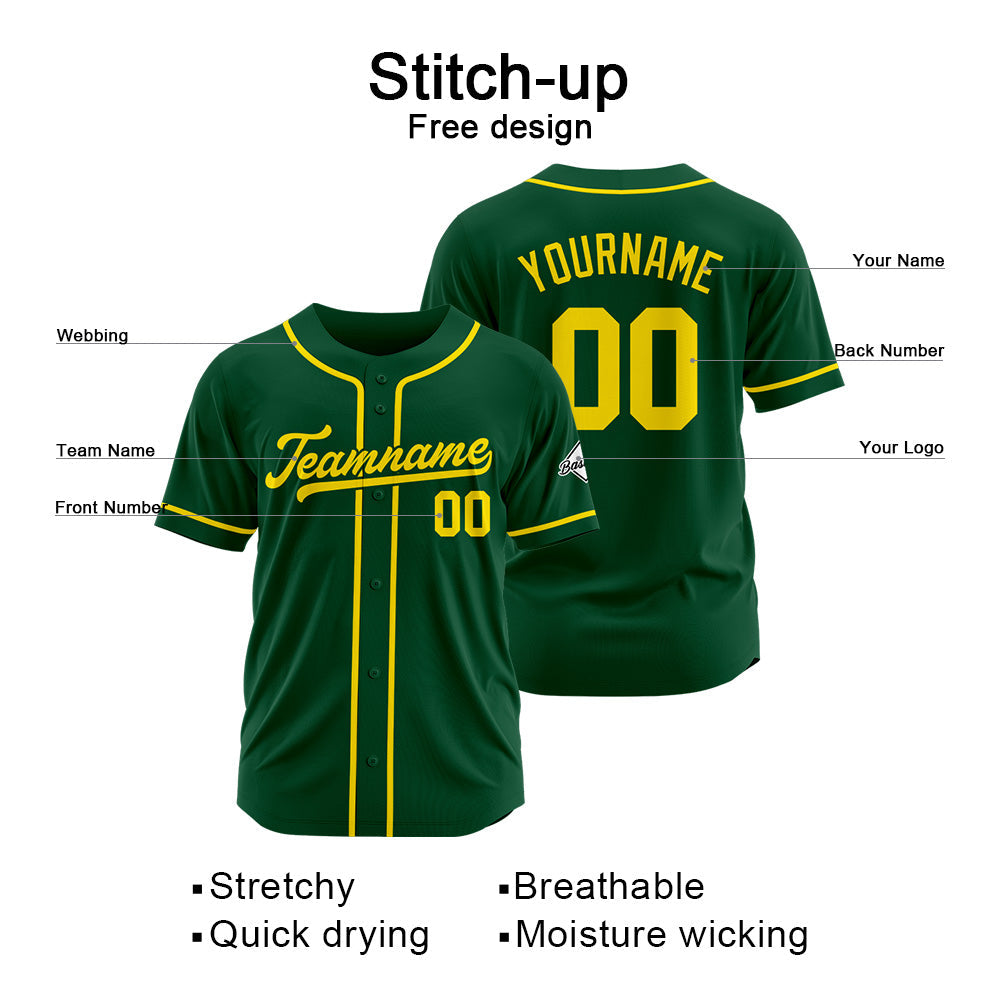 Camiseta de béisbol personalizada con diseño bordado & estilo hip hop & color verde oscuro y amarillo