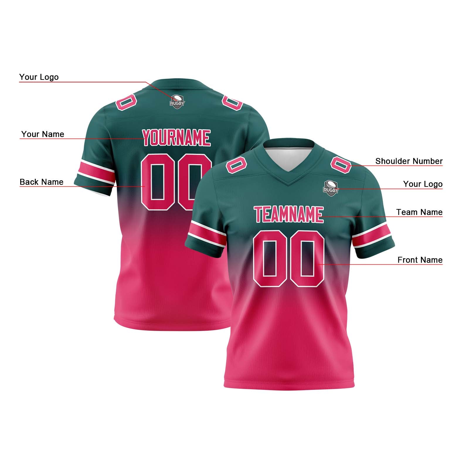 Camisetas de fútbol personalizadas con degradado-nombre-número y logotipo para adultos-niños y equipos