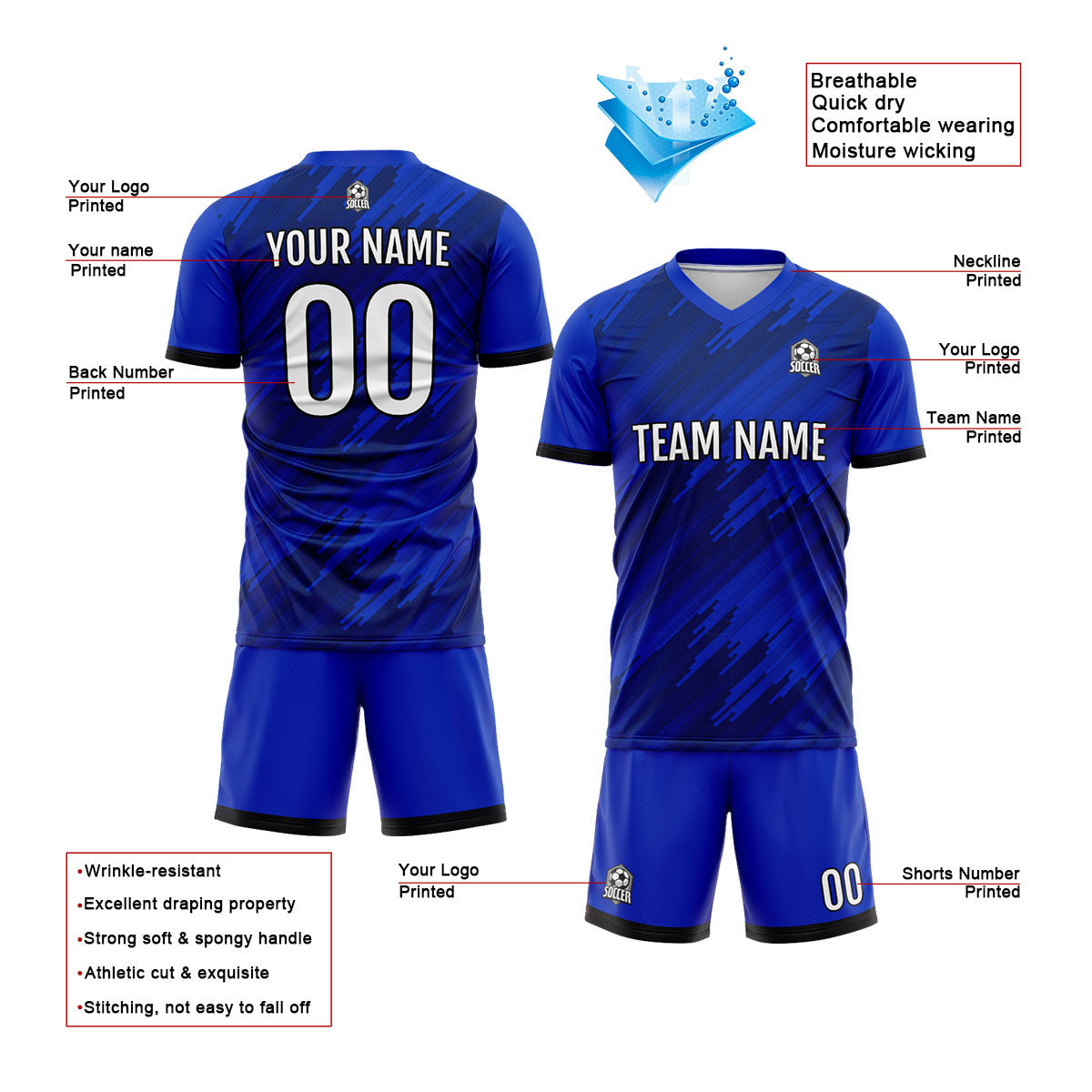 Conjunto personalizado de camiseta y jersey de uniforme real para niños y adultos