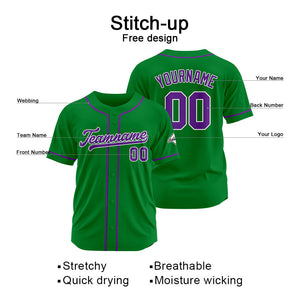 Camiseta de béisbol personalizada con diseño bordado & estilo hip hop & color verde Kelly y morado