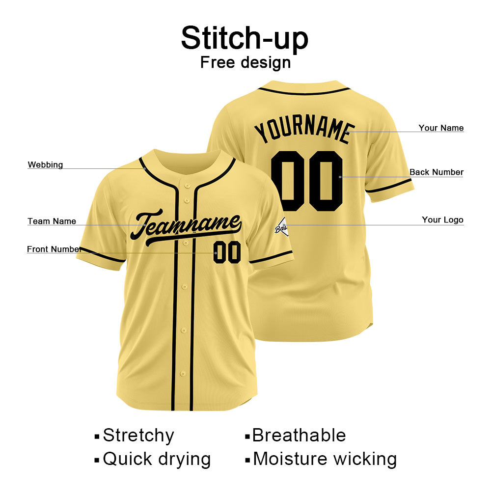 Camiseta de béisbol personalizada con diseño bordado & estilo hip hop & color oro y negro