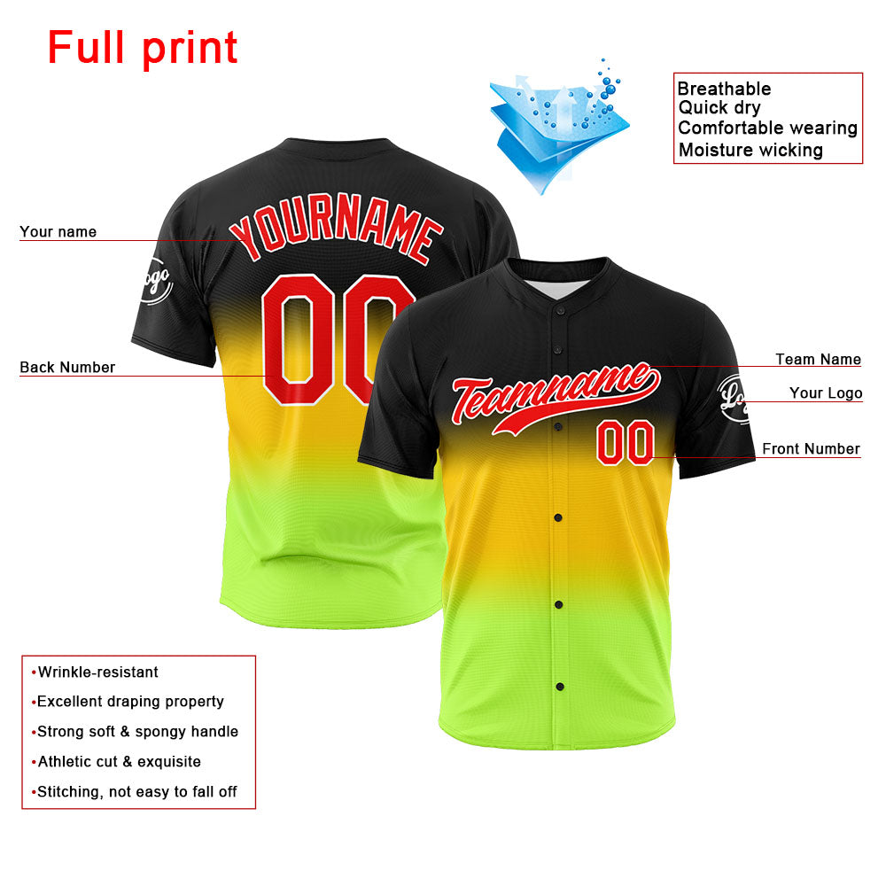 Camiseta de béisbol con dise?o personalizado estampado en negro amarillo y verde neón
