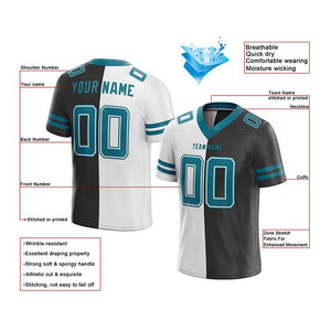 custom authentic split fashion football jersey black-teal-white mesh