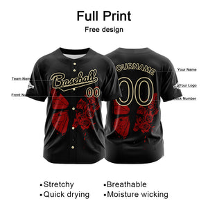 Camiseta de béisbol negra personalizada con botones para hombre mujer adulto y joven Nombre número y logotipo impresos