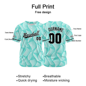 Camiseta de béisbol con dise?o personalizado estampado completo color aguamarina