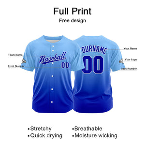 Dise?o personalizado de camiseta de béisbol con estampado completo y degradado azul
