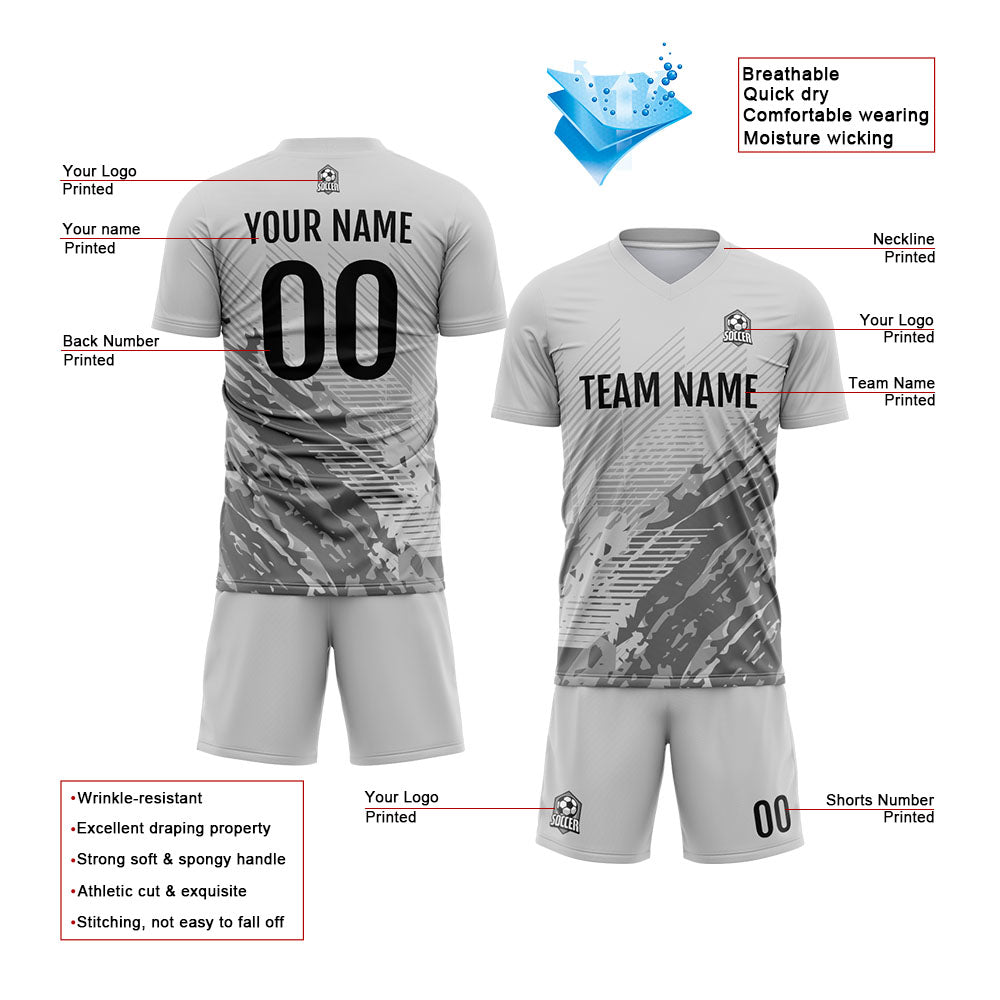 Conjunto personalizado de uniforme de fútbol para niños y adultos & camiseta gris