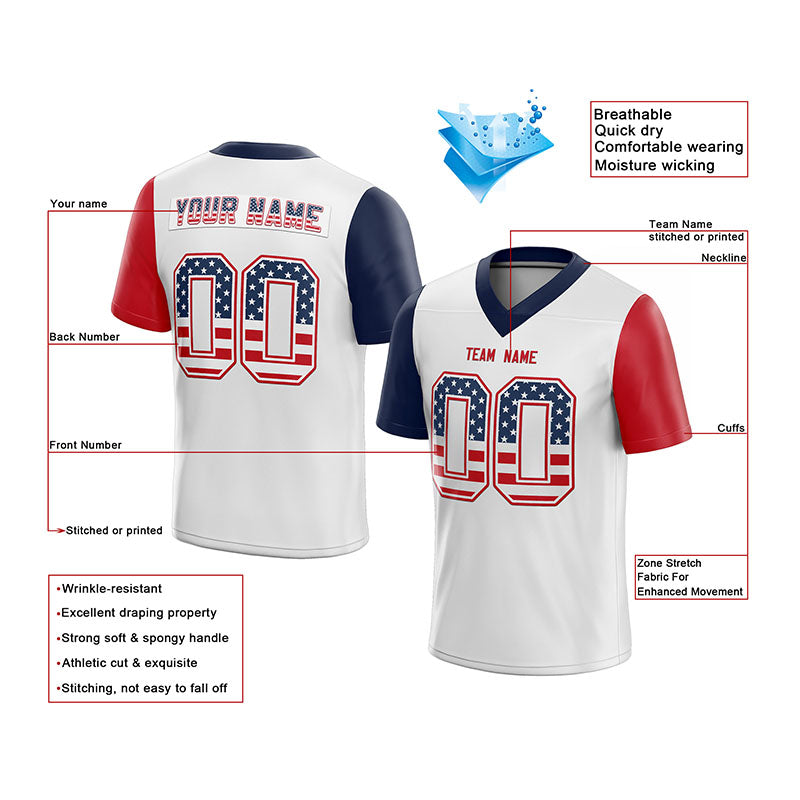team custom authentic football jersey white-red-navy mesh size 7x