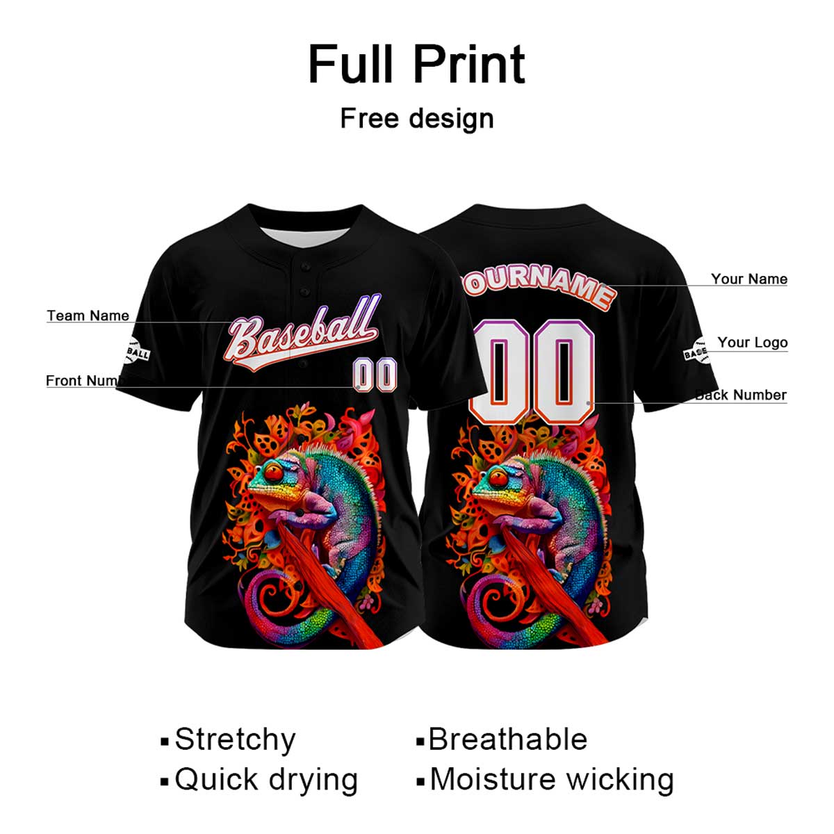 Camiseta de béisbol negra personalizada con nombre número y logotipo personalizados