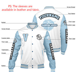 Chaquetas universitarias personalizadas White Lion Blue para hombres & mujeres y jóvenes & Chaquetas Letterman personalizadas