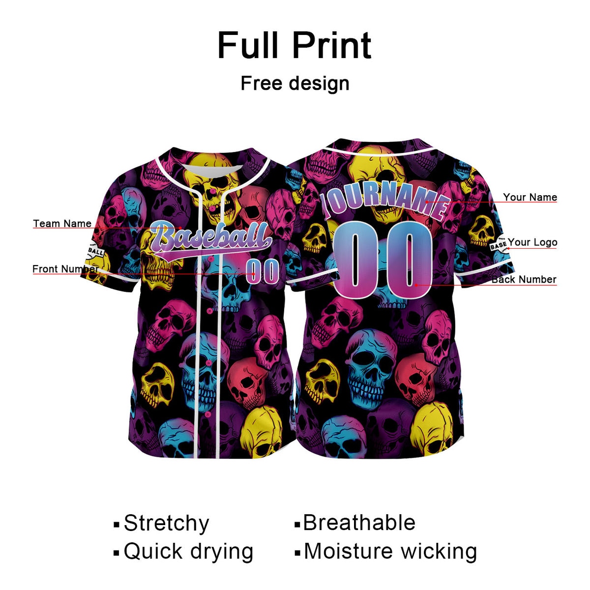 Camiseta de béisbol negra personalizada con nombre número y logotipo personalizados
