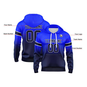 Sudadera con capucha degradada personalizada para hombre-mujer-niña o niño Imprime tu logotipo-nombre y número Azul marino y azul marino