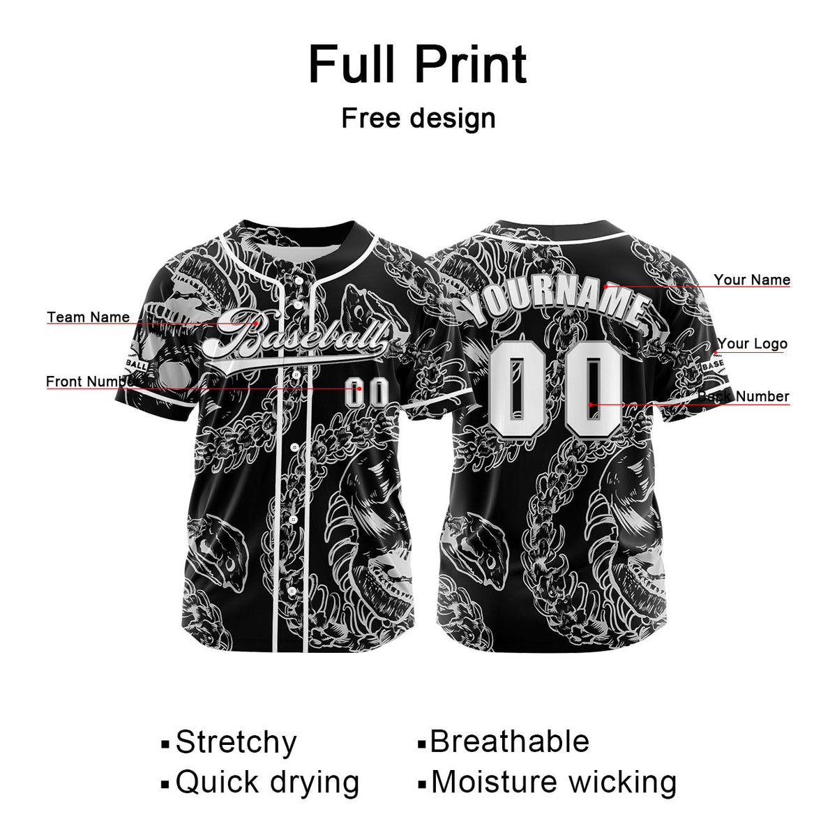 Camiseta de béisbol gris personalizada con botones para hombre mujer adulto y joven Estampado de nombre número y logotipo