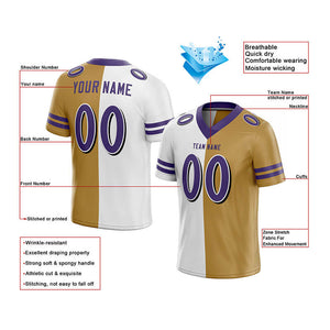 custom authentic split fashion football jersey gold-white-purple mesh