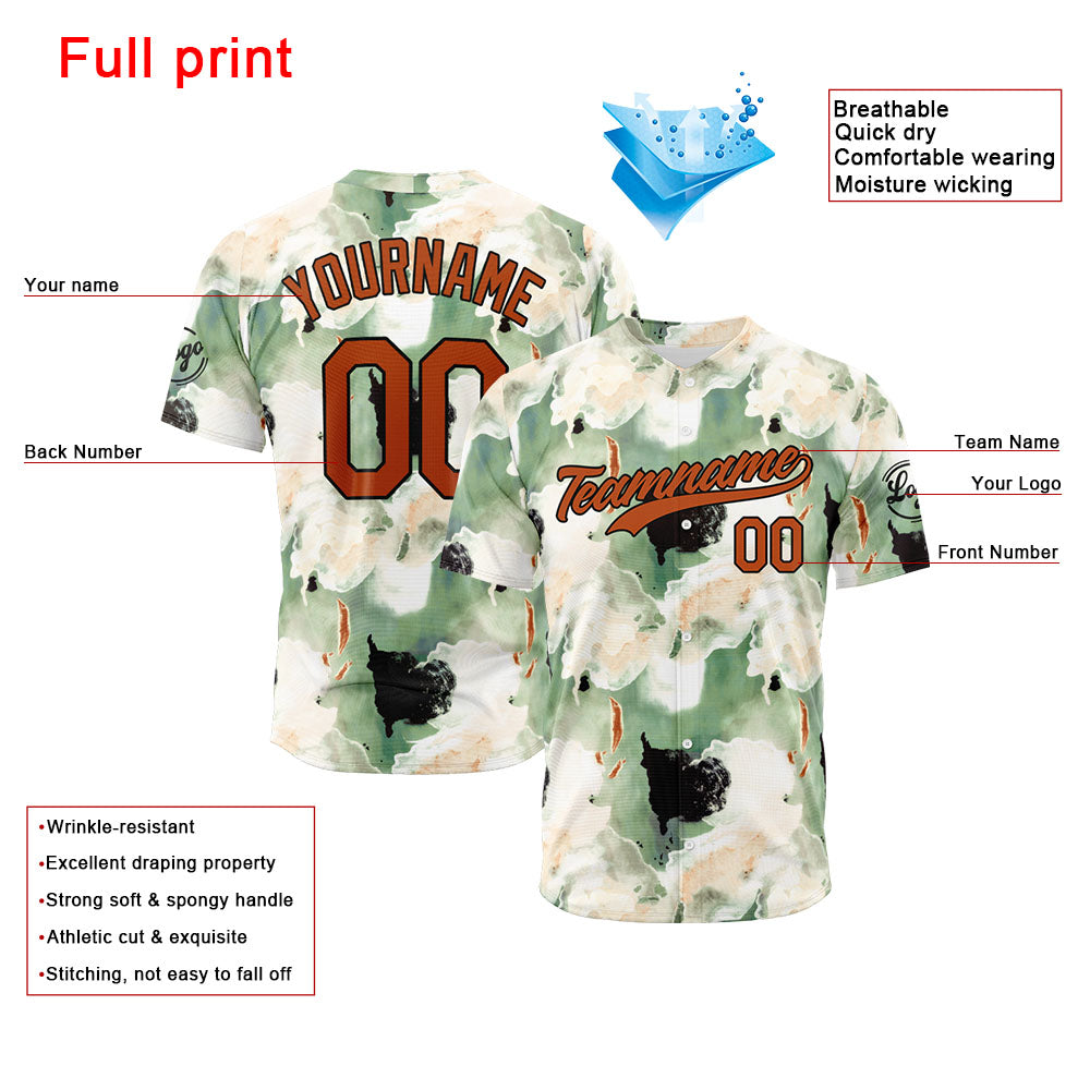 Camiseta de béisbol con dise?o personalizado estampado a todo color verde grisáceo