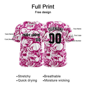 Camiseta de béisbol personalizada para hombres mujeres ni?os y jóvenes con bordados e impresión en rojo violeta y blanco